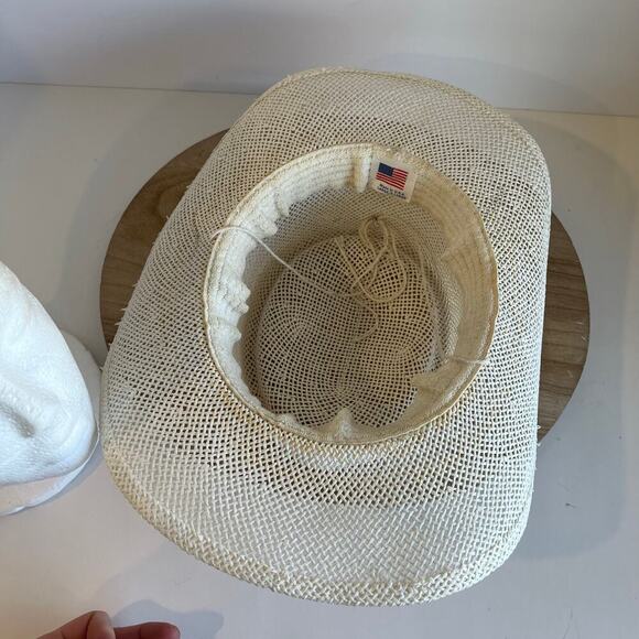 USA Vintage 90s Woven Sun Hat With Metal Golden Spiked Band Hat Size Small - Picture 8 of 14
